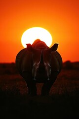 Rhino silhouette sunset African savanna majestic power