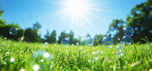 Obraz premium Sunny Day Bubbles in Lush Green Grass