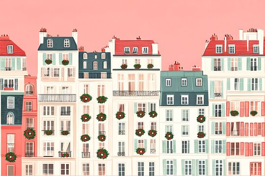 Parisian Christmas Buildings  Festive Cityscape  Holiday Architecture