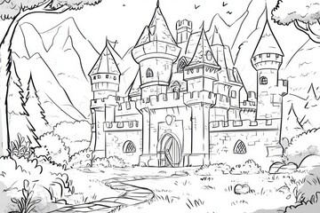 Obraz premium Enchanted Medieval Castle Sketch