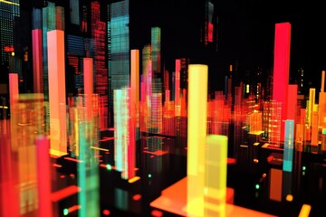 Obraz premium Neon Cityscape: A Digital Metropolis of Light and Color