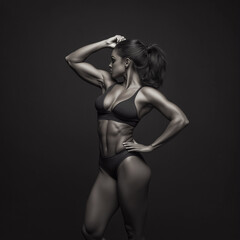 Obraz premium fotoshooting, bodybuilding, fitness, athleth, sportler, bodybuildnerin, lowkey, schatten, frau, schönheit, körper, gestalten, leitbild, akt, damenunterwäsche, black, haar, dessous, glamour, sinnlichke