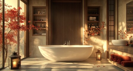 Serene Autumnal Bathroom: A Luxurious Spa-Like Retreat