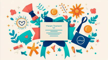 Celebration Invitation with Gift and Floral Elements