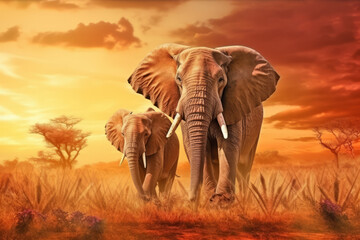 Obraz premium Elephant Animal Wildlife Wilderness Colorful Realistic Illustration