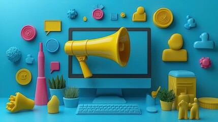 Digital marketing announcement vibrant blue backdrop