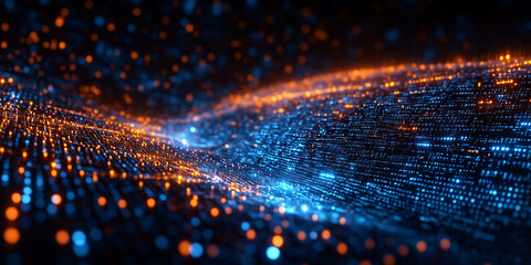 Abstract Blue and Orange Particle Wave Background