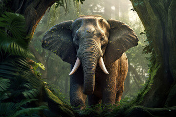 Fototapeta premium Elephant Animal Wildlife Wilderness Colorful Realistic Illustration