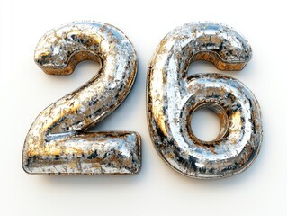 Rusty metallic number 26 on white background