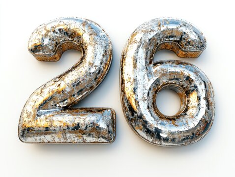 Rusty metallic number 26 on white background