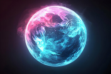 Obraz premium Abstract futuristic graphic with a spherical planet and dark backdrop, representing digital and technological innovation.