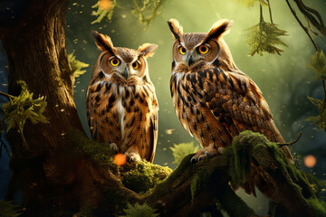 Obraz premium Owl Animal Bird Wildlife Wilderness Colorful Realistic Illustration