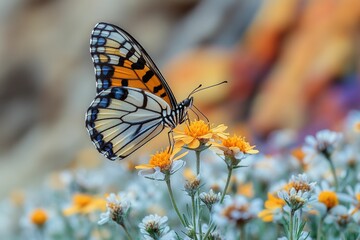 Obraz premium Butterfly feeding nectar vibrant flowers garden