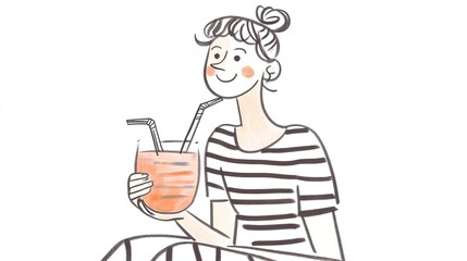 Woman in striped shirt enjoying a refreshing orange beverage
