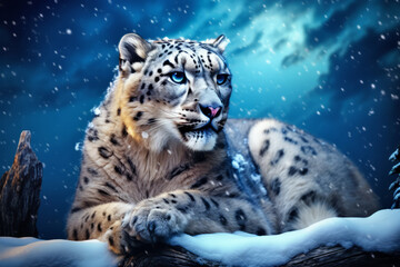 Snow Leopard Animal Wildlife Wilderness Colorful Realistic Illustration