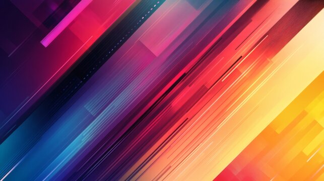 Explosion of colorful diagonal lines intersecting at various angles on a sleek geometric backdrop with bright gradients giving a futuristic feel