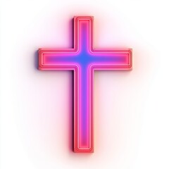 Obraz premium Bright neon cross with pink and purple hues, perfect for contemporary religious and spiritual themes.