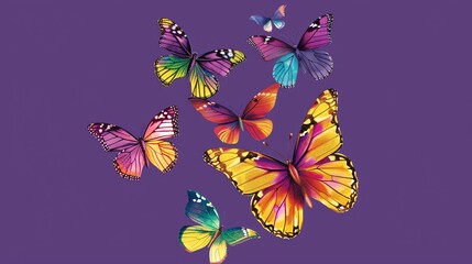 A purple background with colorful butterflies.