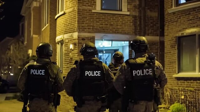 Police officers raiding at night