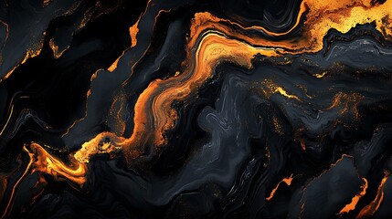 Abstract black and gold liquid marble texture.