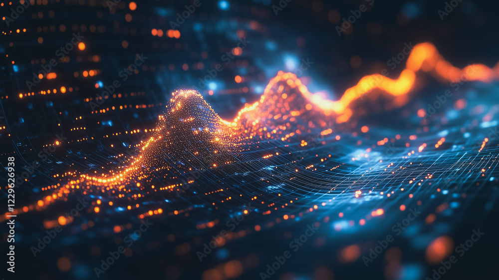 Poster digital data flow: an abstract digital data flow visualization with glowing lines and particles, rep