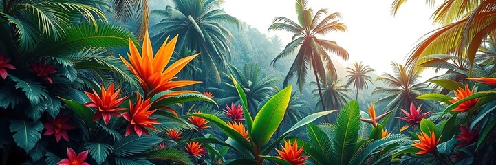 Abstract Jungle Watercolor Animals Botanical Illustration