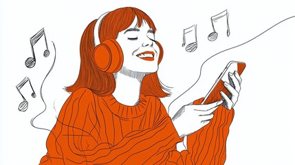 Woman Enjoys Music Using Headphones and Smartphone
