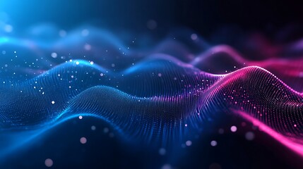 Abstract blue and pink wave particles flowing.