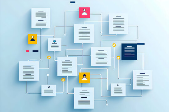 Organizational chart illustrating team structure, roles, and automated work flow for better efficiency.