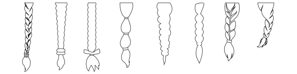 Hair braided icon vector set. Women's braid illustration sign collection. Hair symbol or logo.