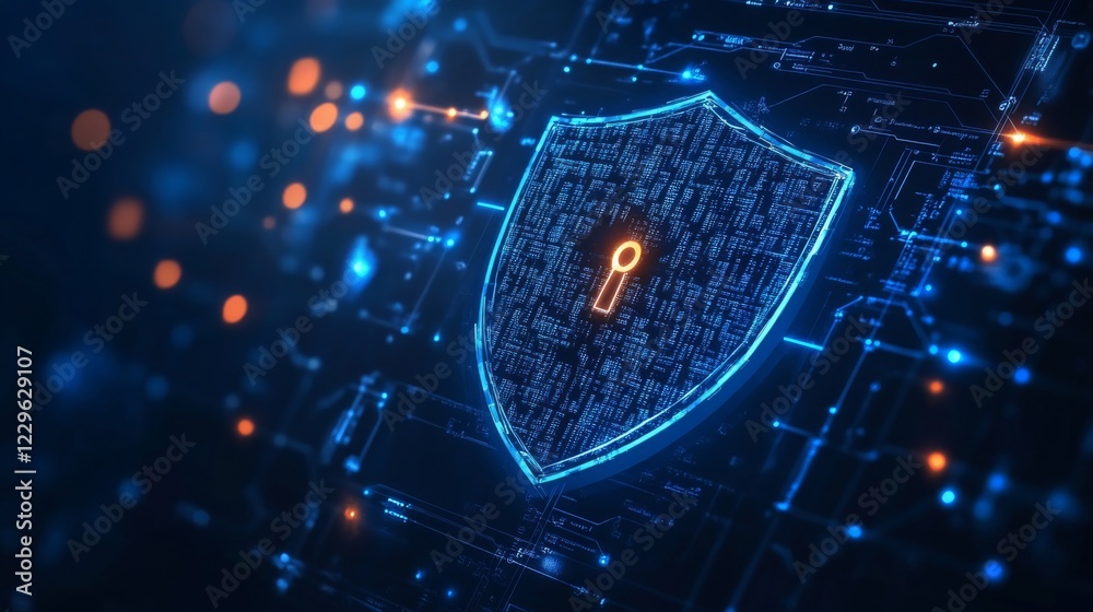 Fototapete a digital shield with a keyhole, symbolizing cybersecurity and data protection against online threat