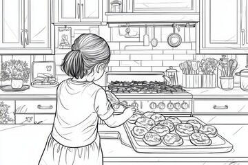 Cute Girl Baking Cookies in the Kitchen