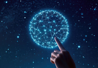 Hand Holding a Glowing Digital Sphere - Futuristic Network Technology Concept