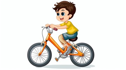 Fototapeta premium A cartoon boy riding a bicycle.