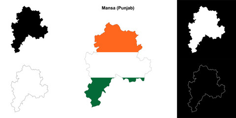 Mansa district (Punjab) blank outline map set