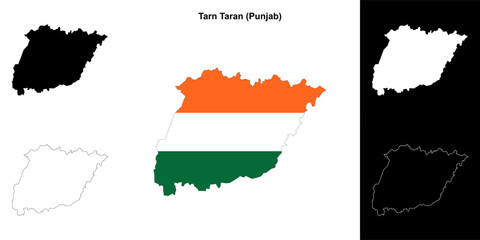 Tarn Taran district (Punjab) blank outline map set