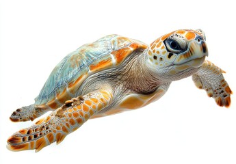 Fototapeta premium Graceful sea turtle swimming through clear waters with vibrant orange and intricate patterns showcasing marine life in stunning detail and serenity