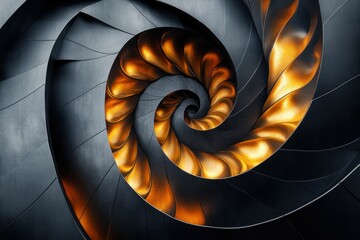 Golden spiral swirling dark metallic structure