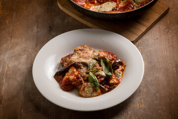 eggplants parmigiana casserole, traditional italian recipe