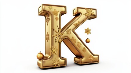 Golden Letter K Ornament with Snowflakes and Christmas Decorations