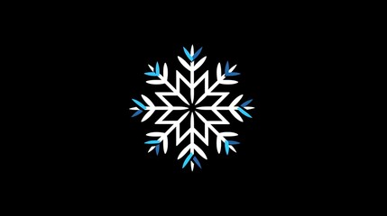 A blue and white snowflake on a black background.