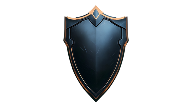 Dark fantasy shield strong protection golden trim isolated on transparent background