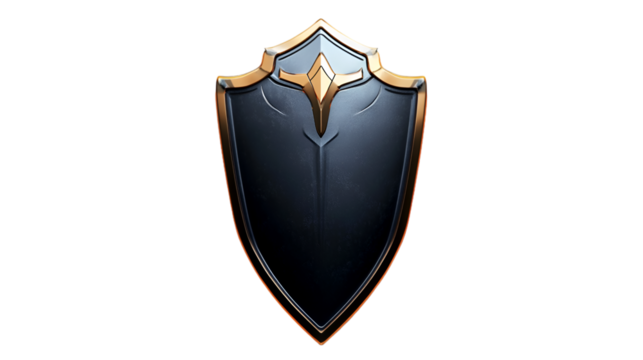 Dark fantasy shield gold accents medieval protection strong defense isolated on transparent background
