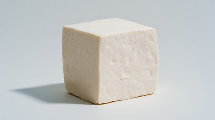 Close Up Of A Firm Tofu Cube On Neutral Background