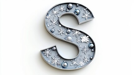 Naklejka premium Decorative letter S with snowflakes and Christmas ornaments