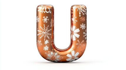 Decorative Copper Letter U with Floral Patterns and Designs