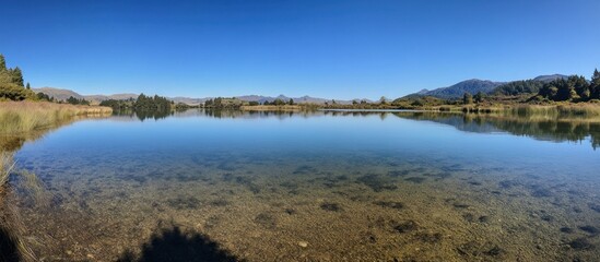 Obraz premium Serene Lake Landscape with Crystal Clear Water and Mountain Reflections