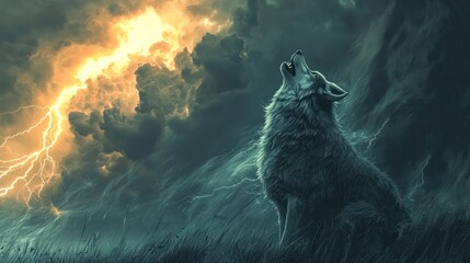 Obraz premium Majestic Wolf in the Heart of the Storm