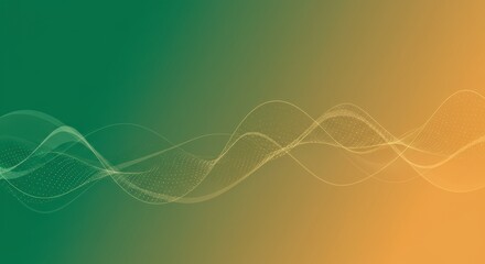 Dynamic gradient background transitioning from emerald green to soft gold with subtle abstract data waves