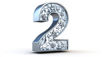 Decorative Silver Number Two with Intricate Floral Design